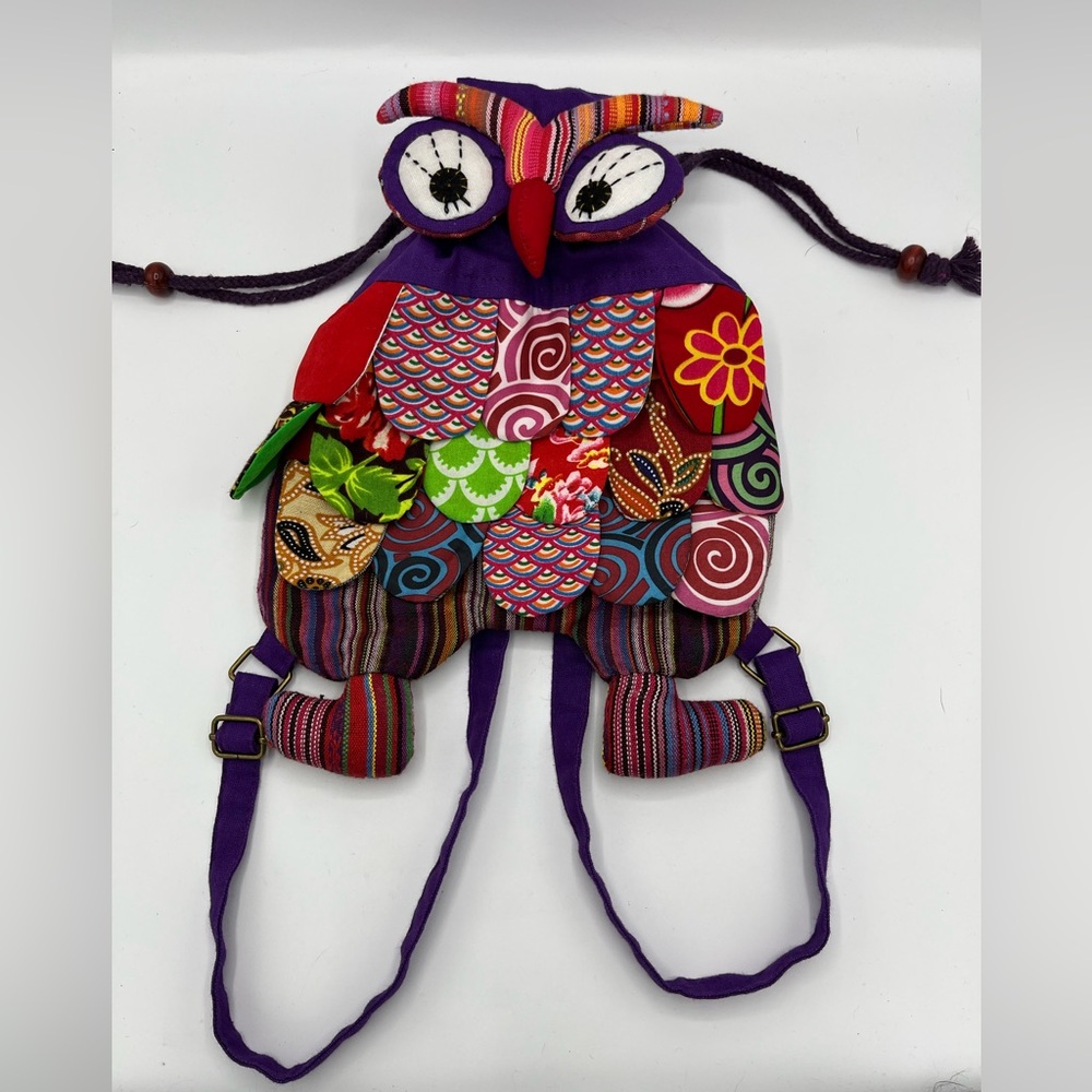 Hand Made Owl Patchwork  Mini Backpack Youth Girl Fabric Boho